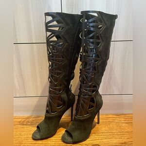 Alejandro Ingelmo Black Cutout Heeled Boots With Custom Back Lacing and Inserts